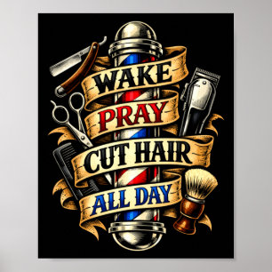Poster Barbeiro inspirador acorda reza corta cabelo dia c