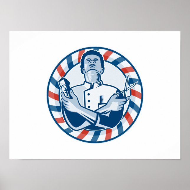 Pôster Barber com Clipe de Cabelo Polar e Tesoura (Frente)