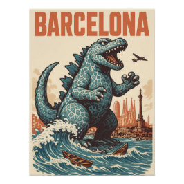 Pôster Barcelona City Monster Attack Art Print - Kaiju