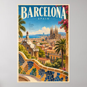 Poster Barcelona Espanha Parque Güell e Sagrada Família T