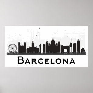 Poster Barcelona, espanha skyline preta & branca de da