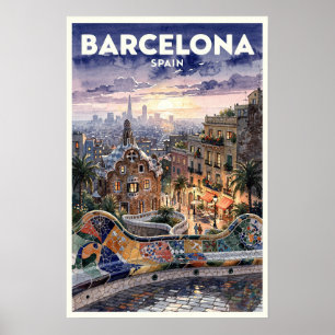 Poster Barcelona Espanha Viagem Vintage