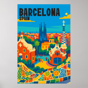 Poster Barcelona Espanha Vista Aérea Colorida Viagem