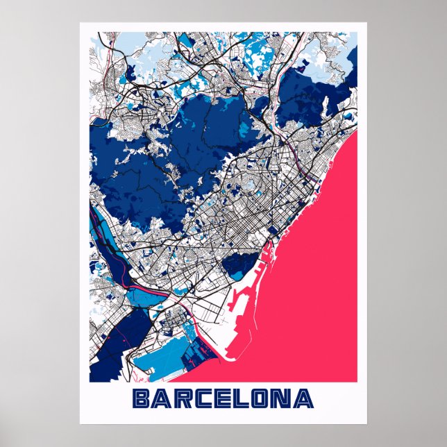 Poster Barcelona - Mapa da Cidade do Chá - Leite Espanha (Frente)