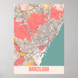 Poster Barcelona - Mapa da Cidade do Chalk Espanha