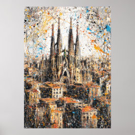 Poster Barcelona Sagrada Familia Abstract Drip Painting