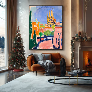 Poster Barcelona Sagrada Familia e Skyline em Fauvist