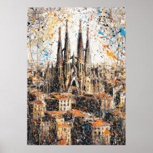 Poster Barcelona Sagrada Familia Pintura Abstrata de Gote