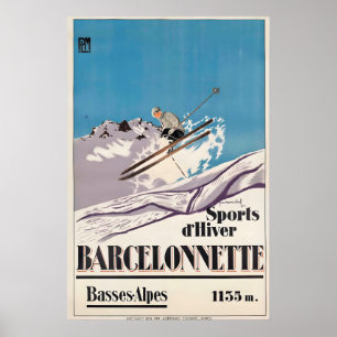 Poster Barcelonnette Esqui Alpes França Viagem Antiga