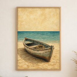 Poster Barco a Remo na Areia Cartaz de Arte Costeira em A