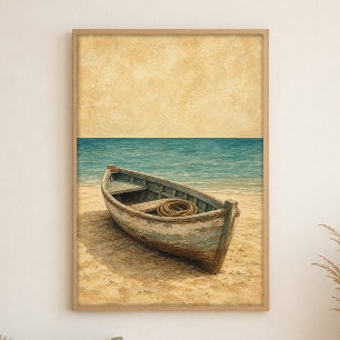 Poster Barco a Remo na Areia Cartaz de Arte Costeira em A