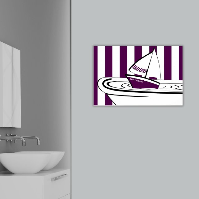 Poster Barco à vela abstrato Purple Bathtub (Abstract Purple Bathtub Toy Sailing Boat, Dare to Dream!, Poster, Bathroom)
