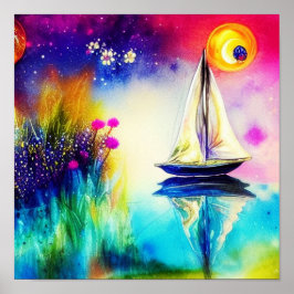 Poster Barco à vela colorido  