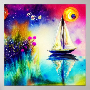 Poster Barco à vela colorido
