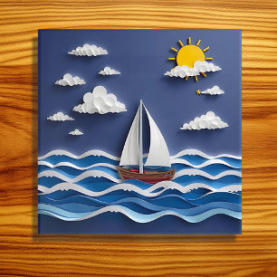 Poster Barco à Vela e Luz Solar Quilling de Papel