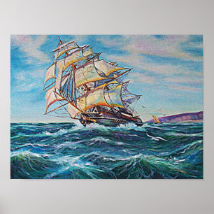 Poster Barco a vela em águas turbulentas do mar Pequeno