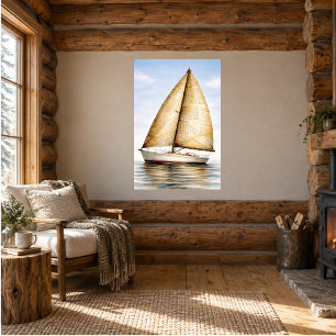 Poster Barco à Vela Náutico Vintage