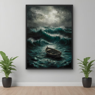 Poster Barco Abandonado em Águas Stormy Ocean Art