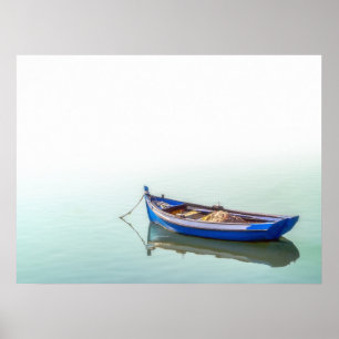 Poster Barco Aiola antigo. Pequeno barco a remos na Baía