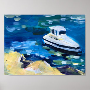 Poster barco branco no mar