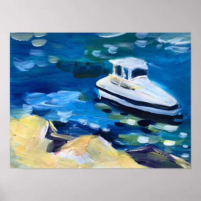 Poster barco branco no mar (Frente)