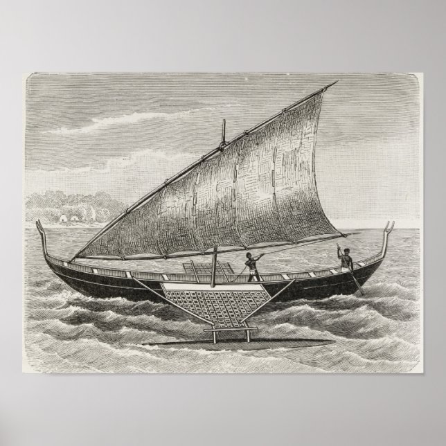 Pôster Barco das Ilhas Mortlock com lança (Frente)