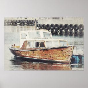 Poster Barco de Madeira Velho Náutico Russo do Porto