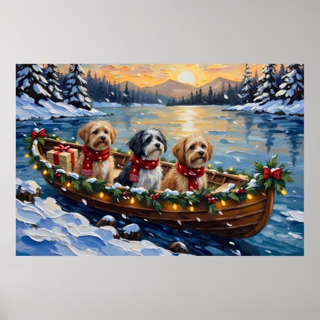 Poster Barco de Natal do Lhasa Apso Férias (Frente)