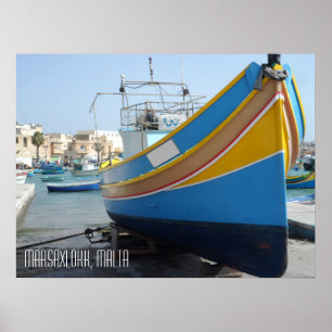 Poster Barco de Pesca Listrado Tradicional Marsaxlokk Mal