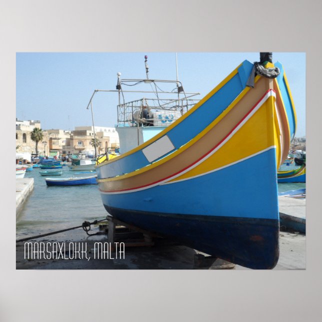 Poster Barco de Pesca Listrado Tradicional Marsaxlokk Mal (Frente)