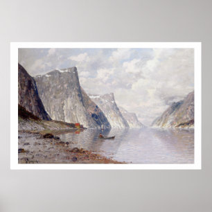 Poster Barco de um fiorde norueguês (petróleo na canvas)