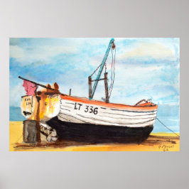 Poster Barco em Aldeburgh na Praia – Aquarela Costeira
