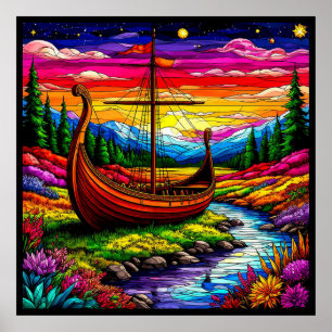Poster Barco em uma Paisagem Colorida