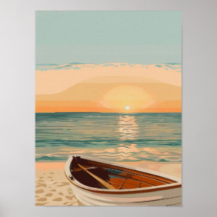 Poster Barco embraiado no pôr do sol