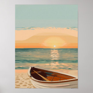 Poster Barco embraiado no pôr do sol