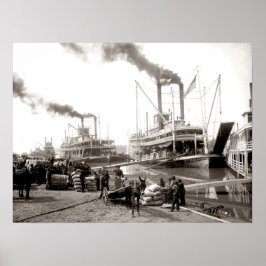 Poster Barco Fluvial Delta Queen Sendo Carregado Nova Orl