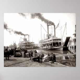 Poster Barco Fluvial Delta Queen Sendo Carregado Nova Orl