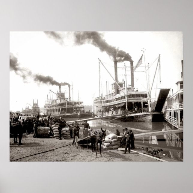 Poster Barco Fluvial Delta Queen Sendo Carregado Nova Orl (Frente)