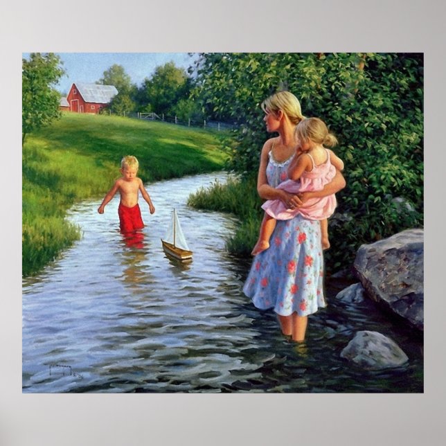 Pôster barco na trabalho de arte do rio (Frente)