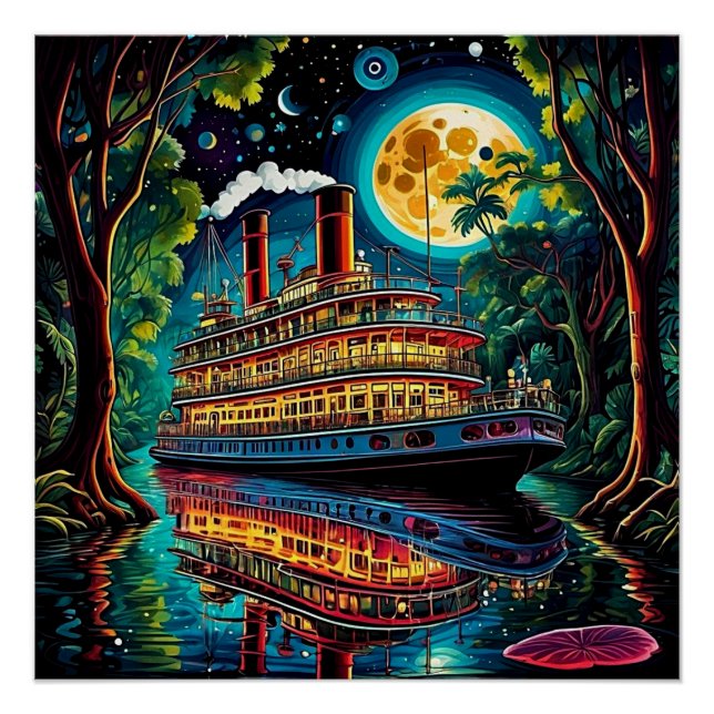 Pôster Barco sob o céu de Moonlit 1 (Frente)