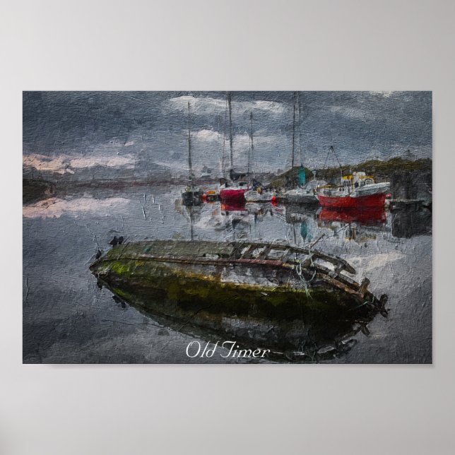 Poster Barco velho no porto afundando, pintura a óleo (Frente)