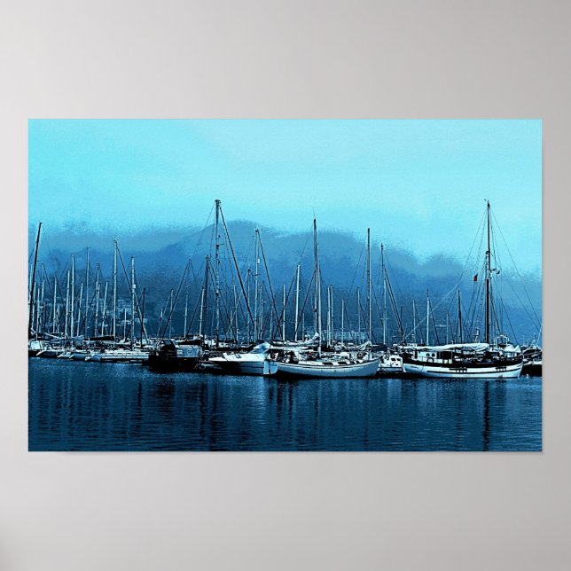 Poster Barcos à vela em uma manhã nebulosa (Frente)