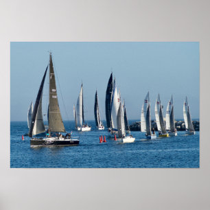 Poster Barcos à vela entrando no canal. Marina Del Rey, C