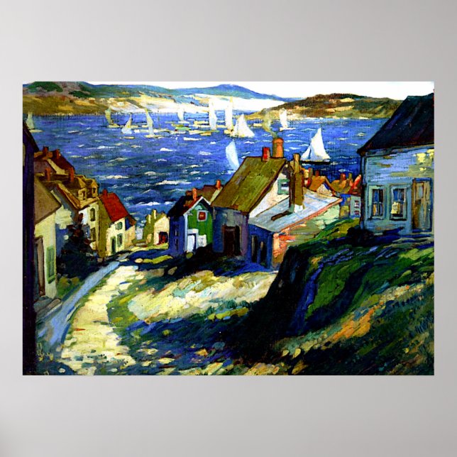 Poster Barcos à vela pelo porto, pintura de arte (Frente)