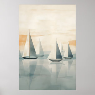 Poster Barcos Abstratos em Mar Sereno - Arte Náutica Mode