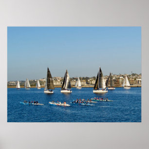 Poster Barcos De Navegação No Canal. Marina Del Rey, CA