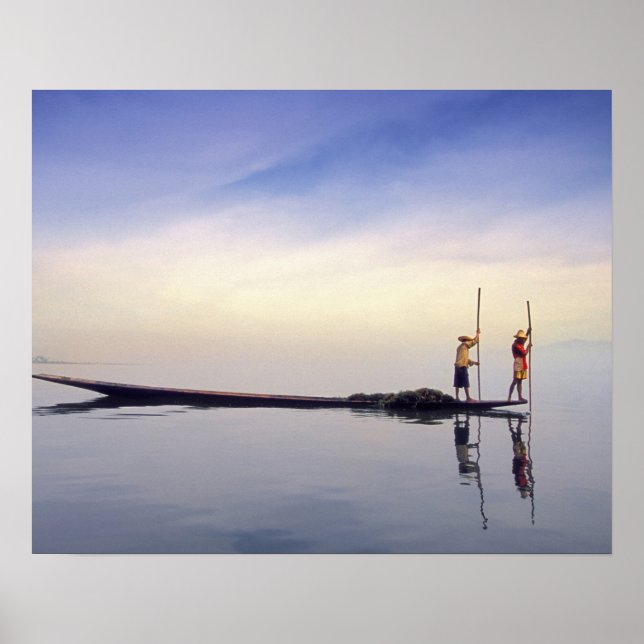 Pôster Barcos de pesca da Ásia, Birmânia (Myanmar) reflet (Frente)