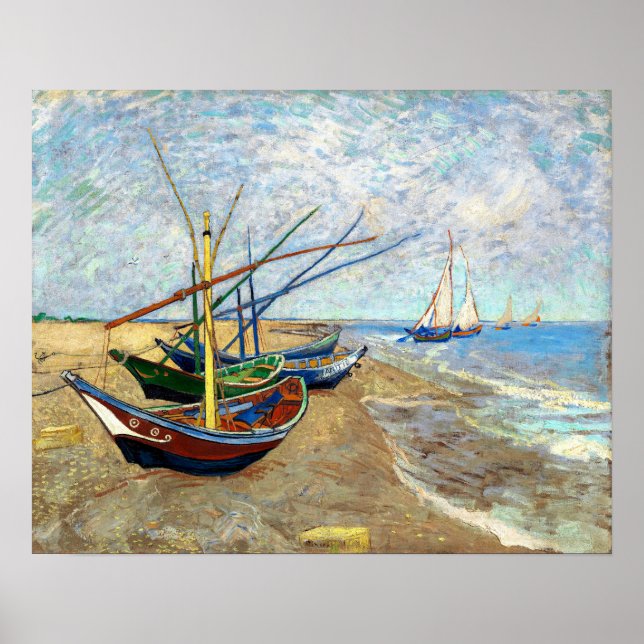 Poster Barcos de Pesca em Saintes-Maries Beach - Van Gogh (Frente)