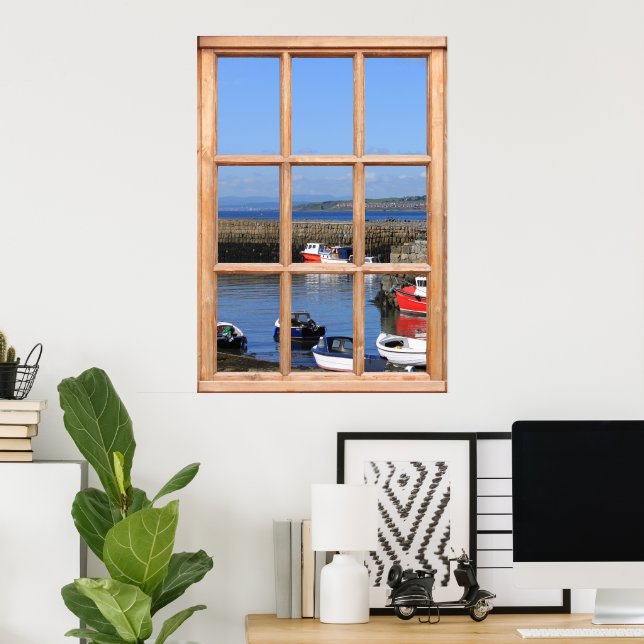 Poster Barcos De Pesca - Faux Window Effect (Escritório em casa)