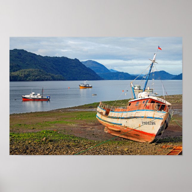 Poster Barcos de pesca, Hornopiren, Chile (Frente)